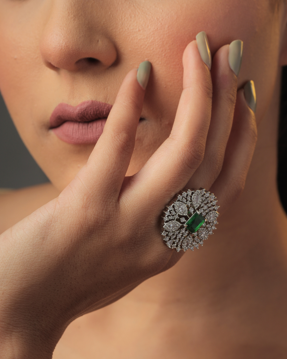 Emerald Chic: Silver Rectangle Green Ruby Ring